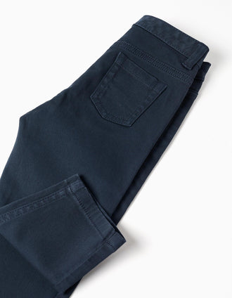 Slim twill trousers with five pockets for baby boys, dark blue