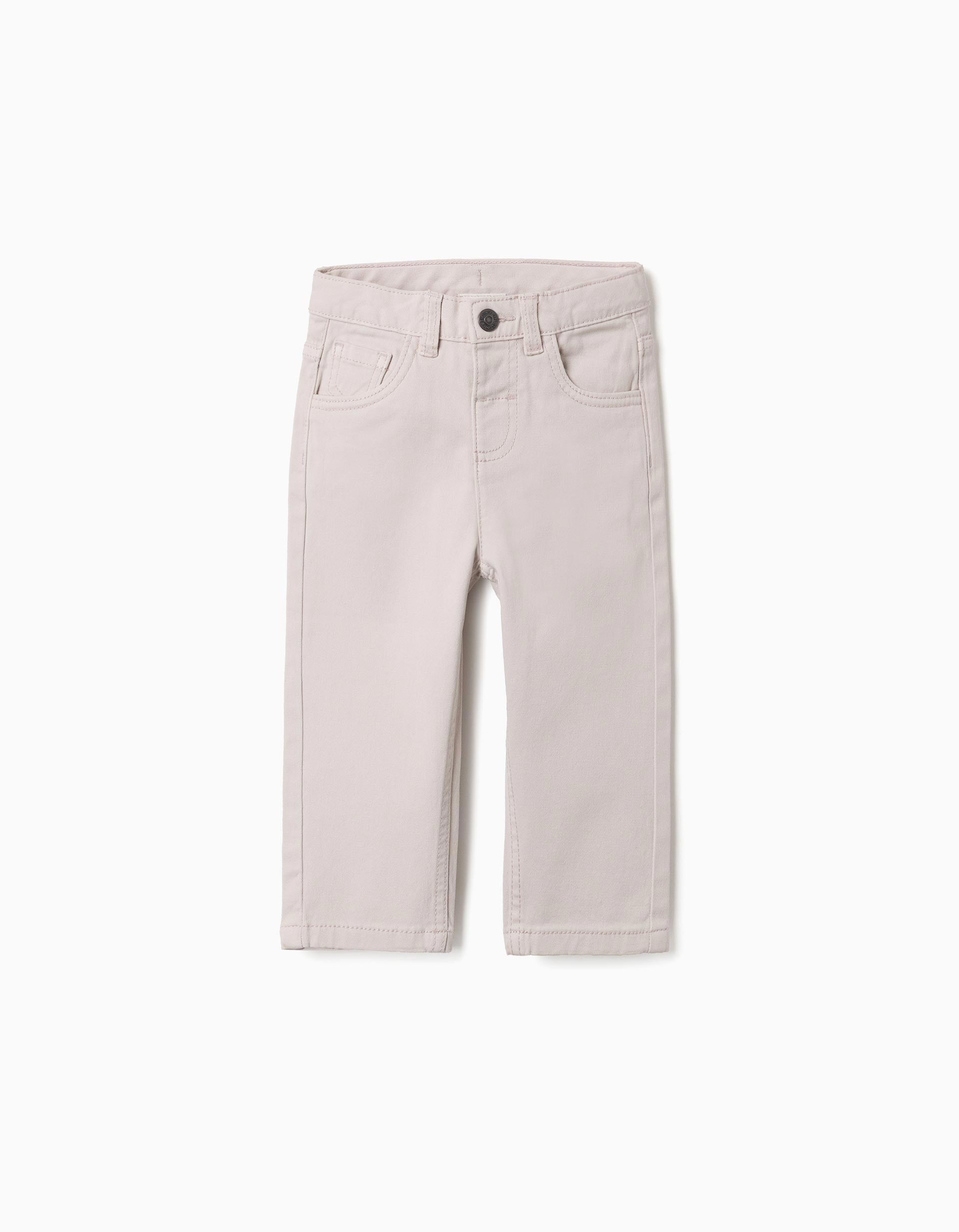 Slim twill trousers with five pockets for baby boys, light beige