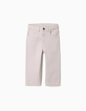 Slim twill trousers with five pockets for baby boys, light beige