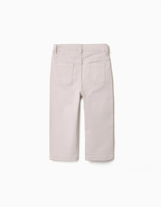 Slim twill trousers with five pockets for baby boys, light beige