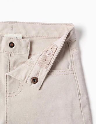 Slim twill trousers with five pockets for baby boys, light beige