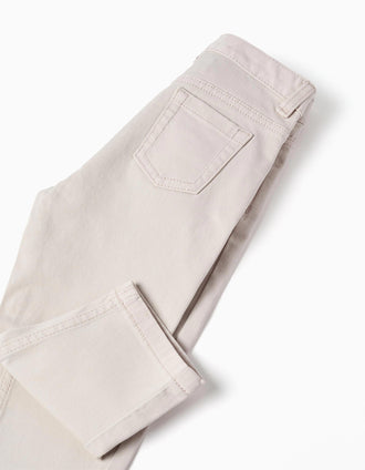 Slim twill trousers with five pockets for baby boys, light beige