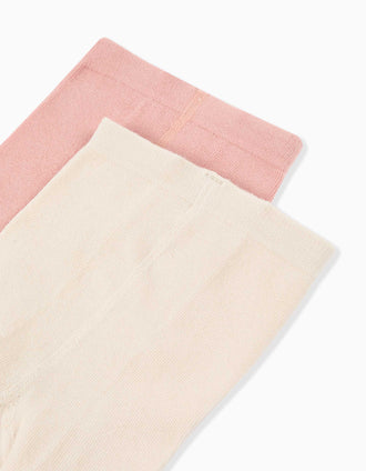 Pack de 2 leotardos lisos/de punto calado para bebé niña, rosa/blanco