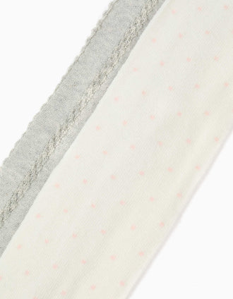 Pack of 2 tights with polka dots/cable knit for girls, white/grey