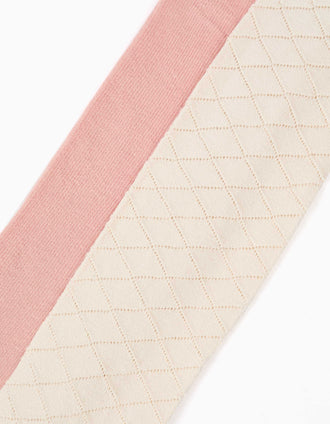 Pack of 2 plain/openwork knit tights for girls, pink/white