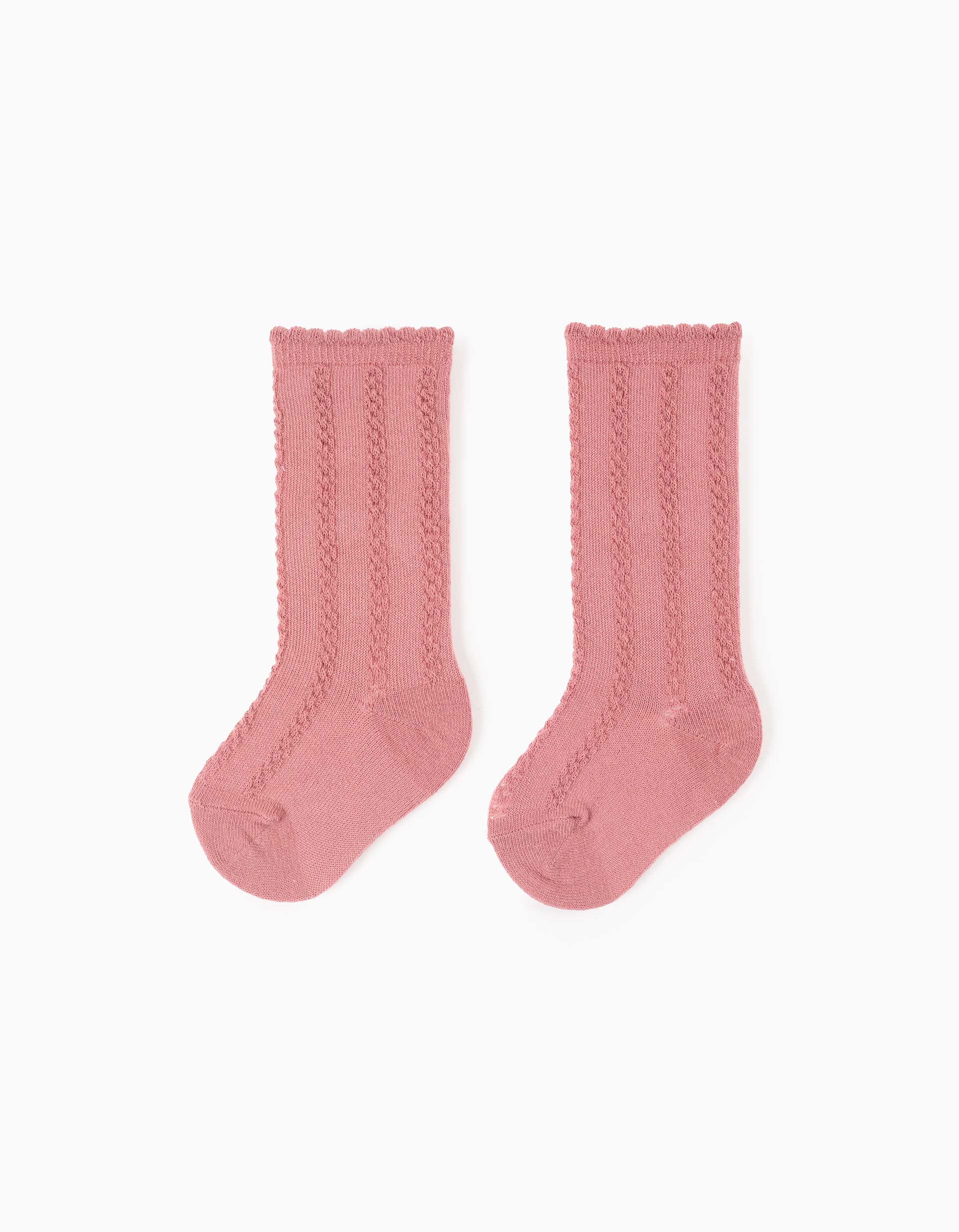 Calcetines altos con punto trenzado para bebé niña, rosa empolvado