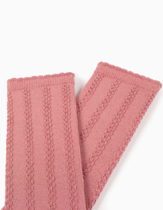 Calcetines altos con punto trenzado para bebé niña, rosa empolvado