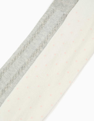2 leotardos con lunares/punto trenzado para bebé niña, blanco/gris