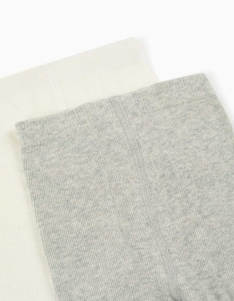 2 leotardos con lunares/punto trenzado para bebé niña, blanco/gris