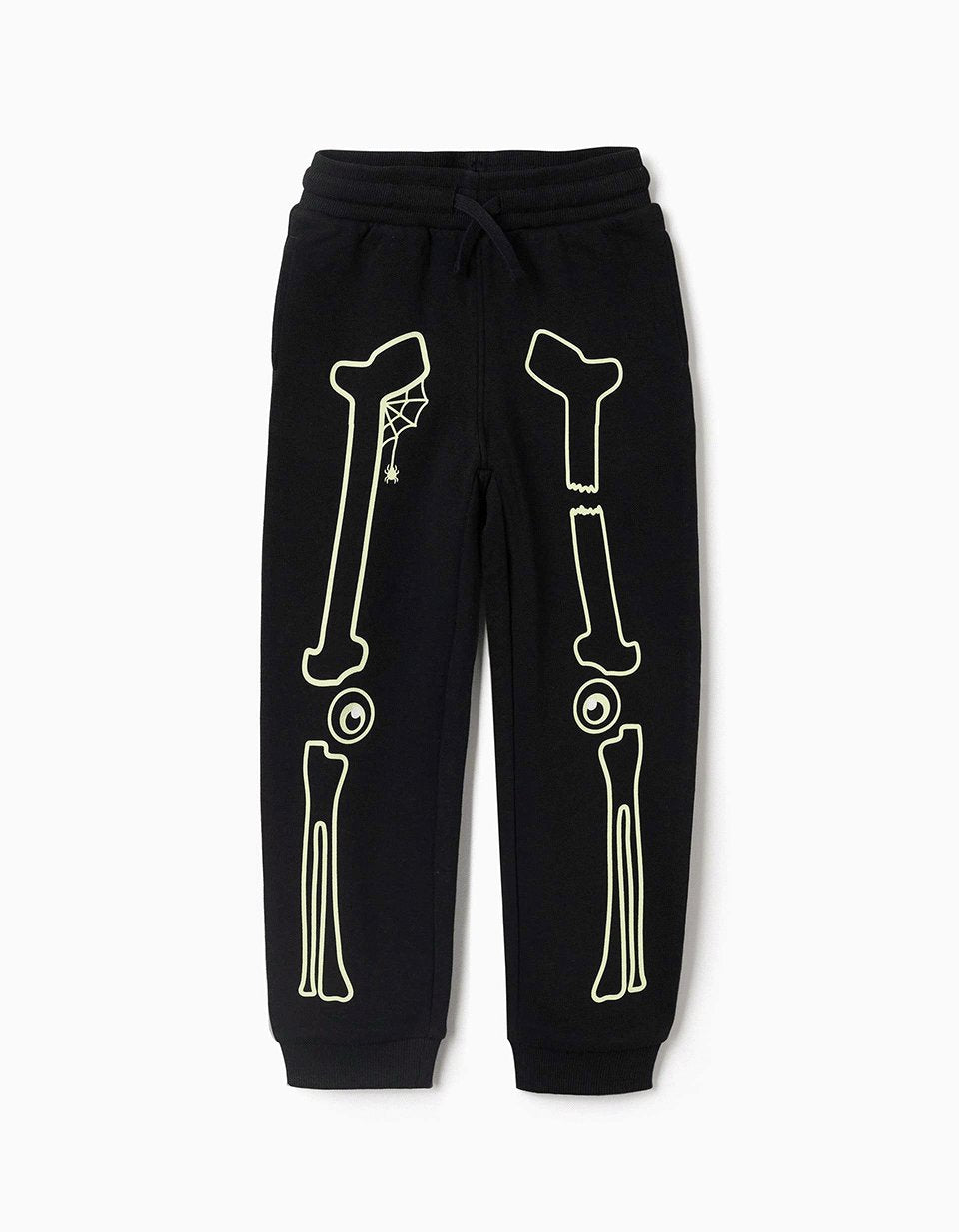 Fleece joggers with glow-in-the-dark print for boys, black