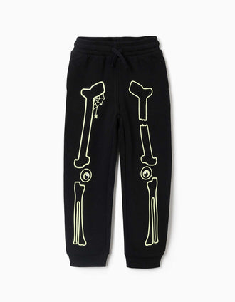 Pantalón deportivo con estampado que brilla en la oscuridad para niño, negro