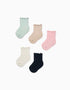 Pack de 5 meias caneladas com cano ondulado para bebé menina, multicolor