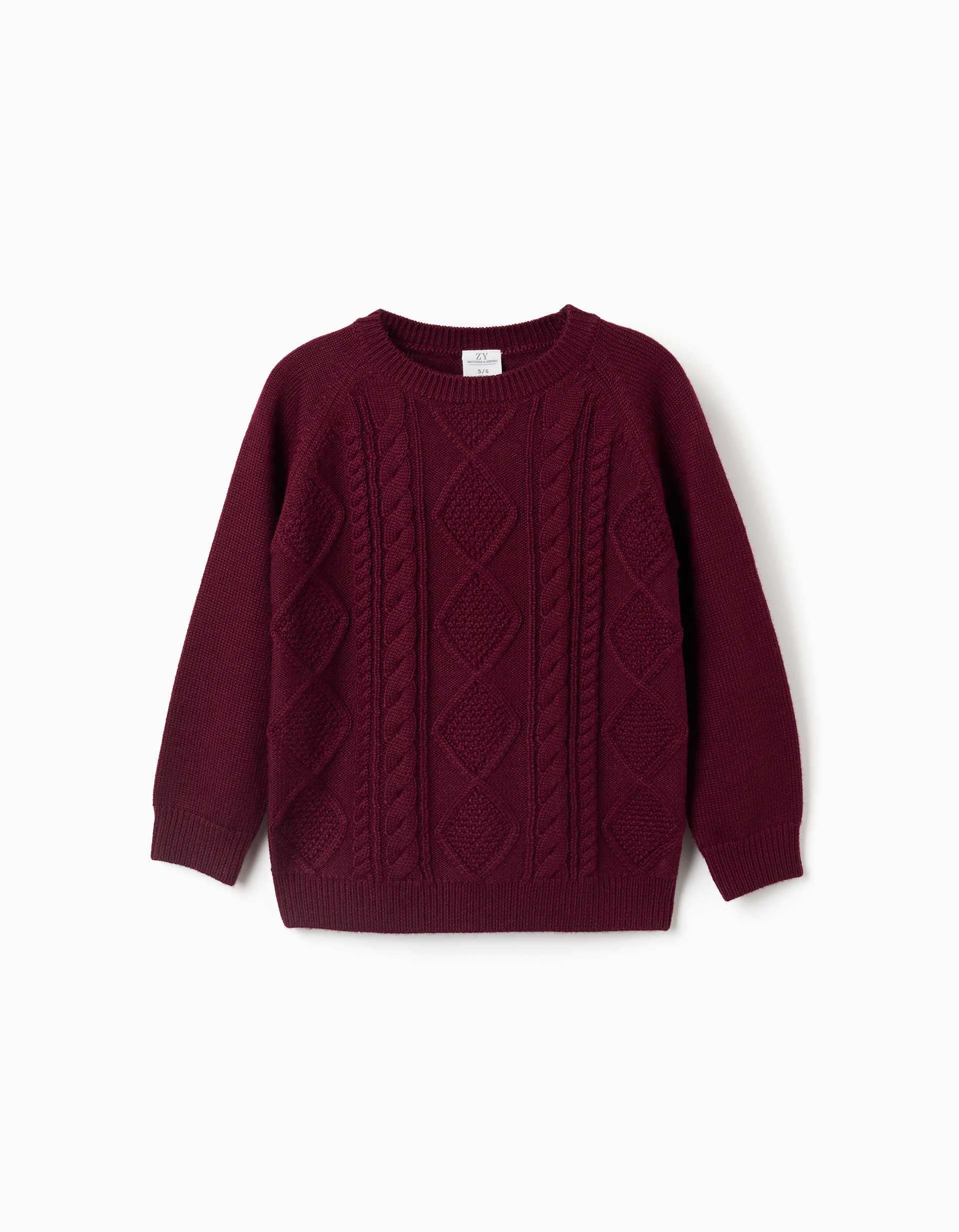Jersey con lana y detalles trenzados You&Me para niño, rojo oscuro
