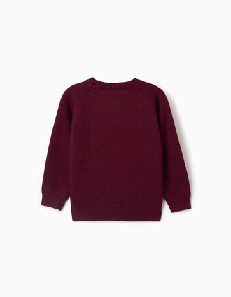 Jersey con lana y detalles trenzados You&Me para niño, rojo oscuro