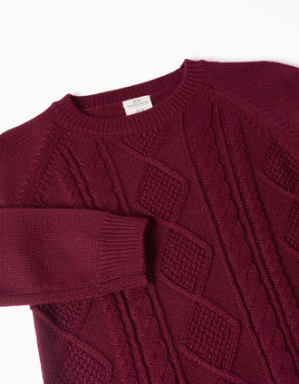 Camisola em mistura de lã You&Me para menino, vermelho-escuro