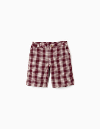 Short chino en coton à carreaux You&Me pour garçon, rouge/beige