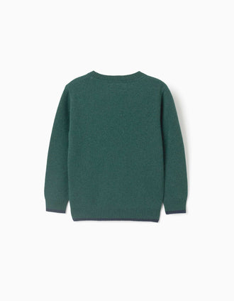 Jersey con lana B&S para niño, verde oscuro/azul marino