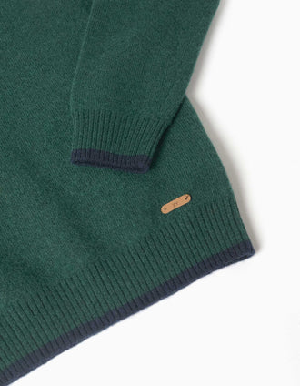Jersey con lana B&S para niño, verde oscuro/azul marino