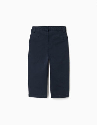 Slim twill chino trousers with pockets for baby boys, dark blue
