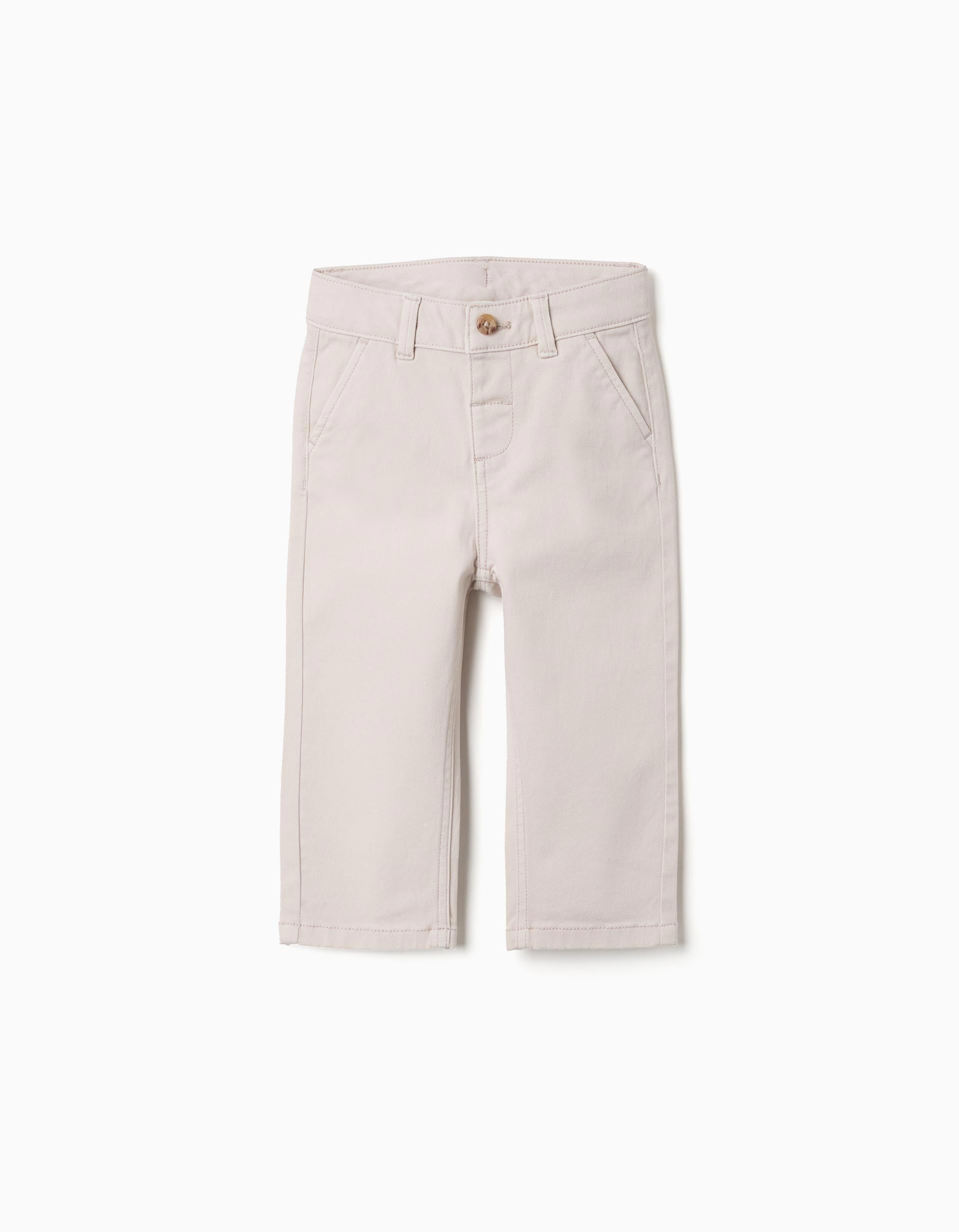 Slim twill chino trousers with pockets for baby boys, light beige