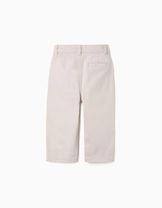 Slim twill chino trousers with pockets for baby boys, light beige