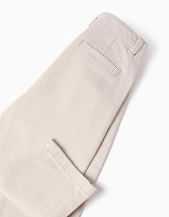 Slim twill chino trousers with pockets for baby boys, light beige