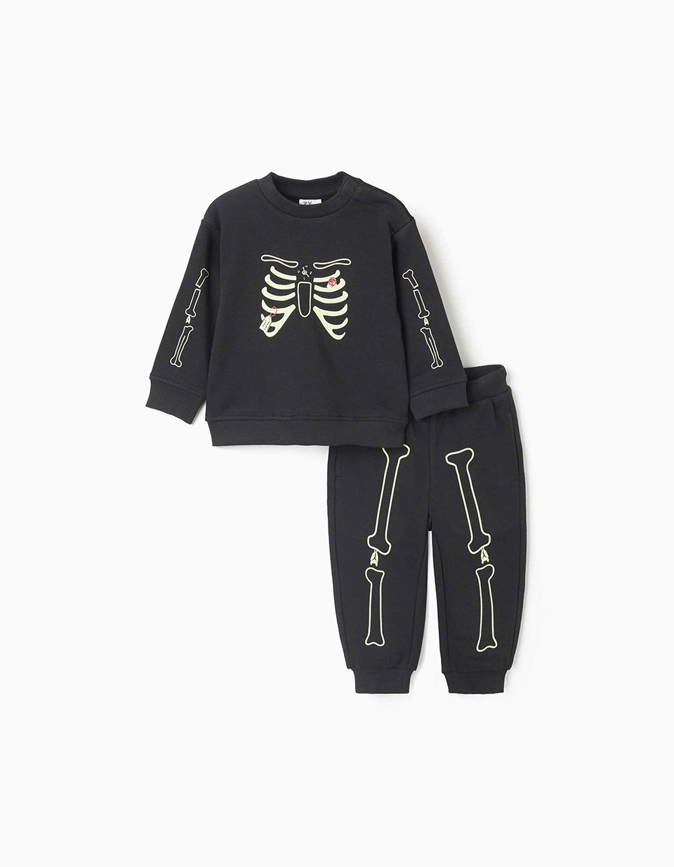 Conjunto de felpa com estampado que brilha no escuro para bebé menino, preto