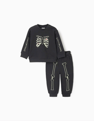 Conjunto de felpa com estampado que brilha no escuro para bebé menino, preto