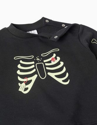 Conjunto de felpa com estampado que brilha no escuro para bebé menino, preto