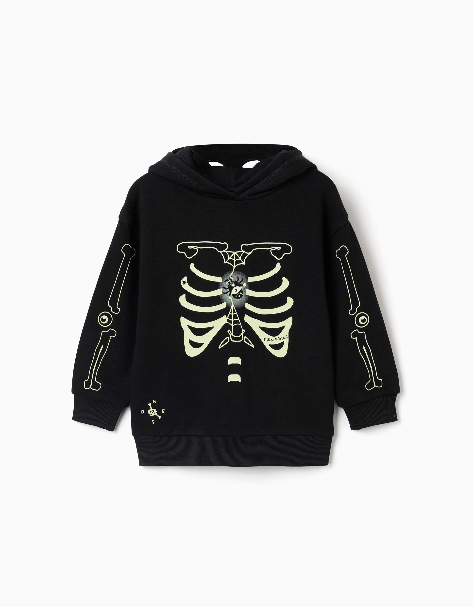 Sweat com capuz e estampado que brilha no escuro para menino, preto