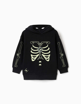Sweat com capuz e estampado que brilha no escuro para menino, preto