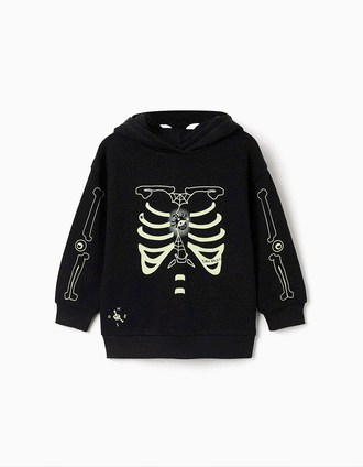 Sweat com capuz e estampado que brilha no escuro para menino, preto