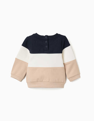 Sweat cardada com bloco de cores para recém-nascido, azul/branco/beige