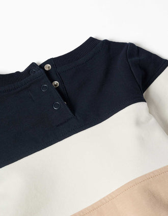 Sweat cardada com bloco de cores para recém-nascido, azul/branco/beige