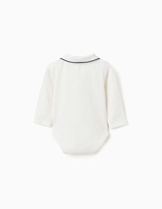 Body à manches longues avec col Claudine pour nouveau-né, blanc/bleu