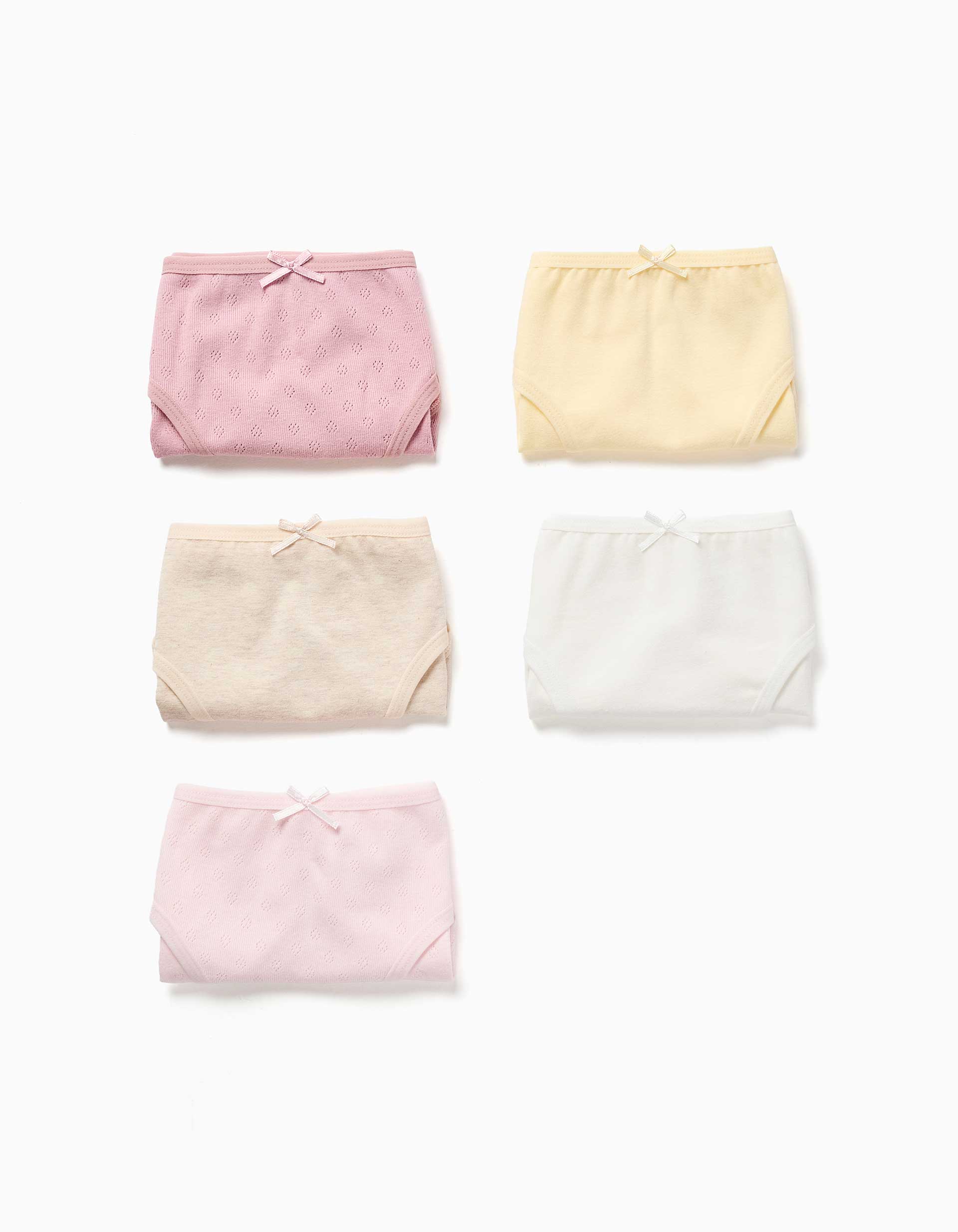 Pack de 5 cuecas de algodão para menina, rosa/amarelo/branco/bege