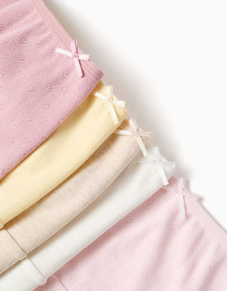 Pack de 5 cuecas de algodão para menina, rosa/amarelo/branco/bege