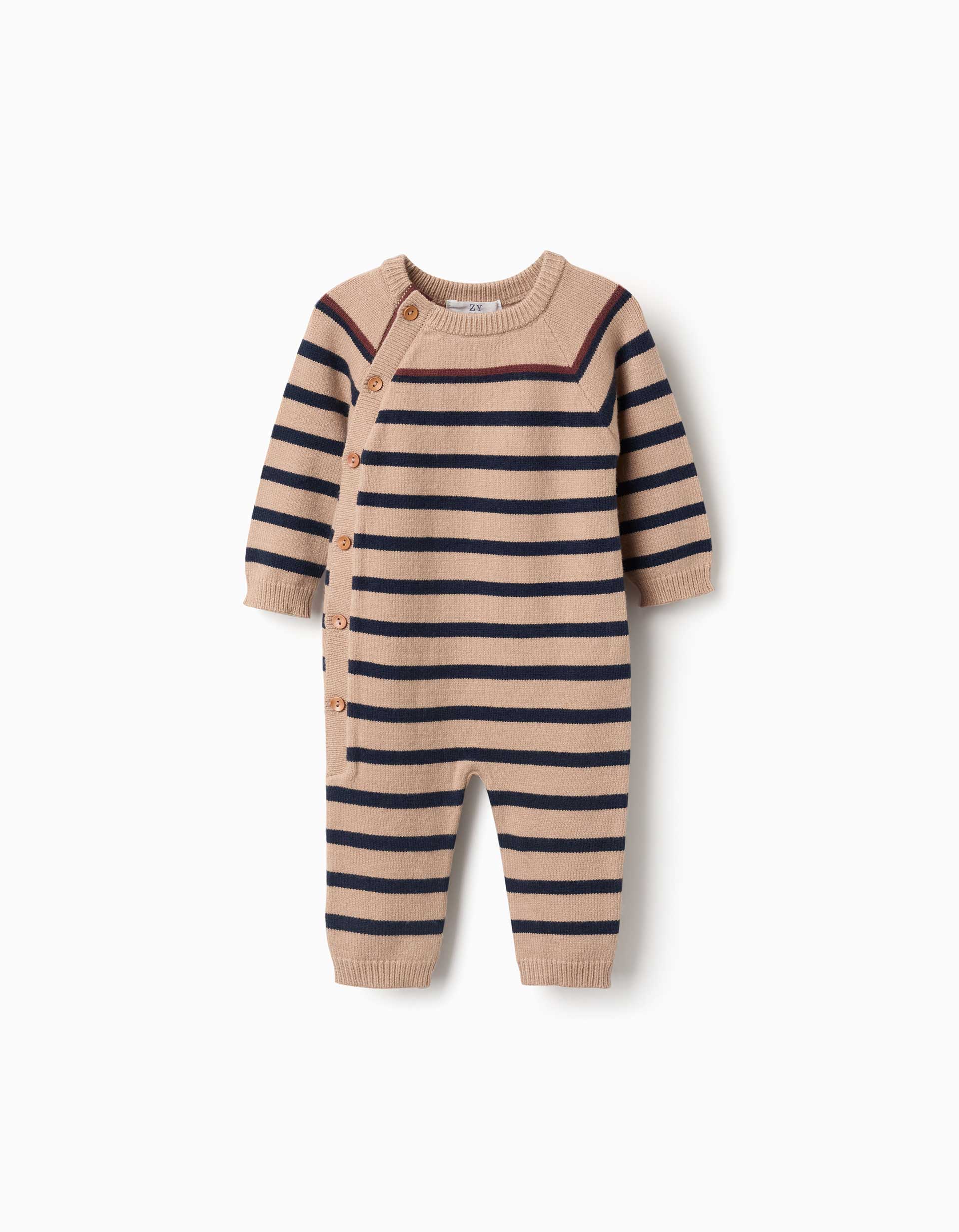 Mono de punto a rayas para recién nacido, beige/azul marino