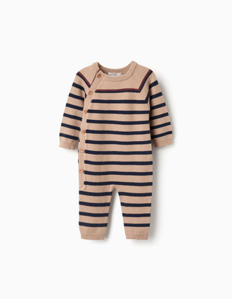 Mono de punto a rayas para recién nacido, beige/azul marino
