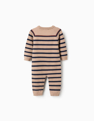 Mono de punto a rayas para recién nacido, beige/azul marino