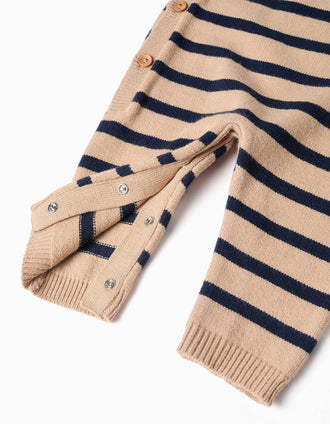 Mono de punto a rayas para recién nacido, beige/azul marino