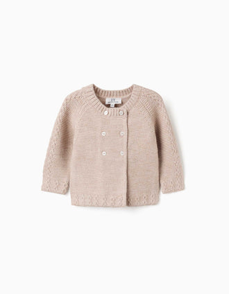 Cardigan em mistura de lã You&Me para recém-nascidos, bege