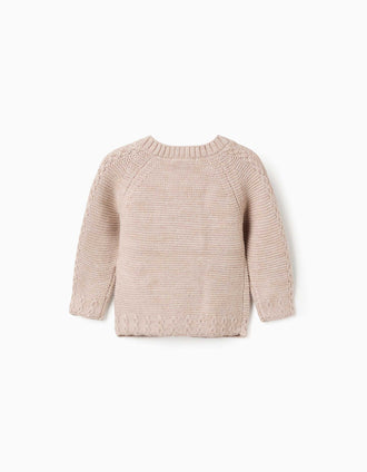 Cardigan em mistura de lã You&Me para recém-nascidos, bege
