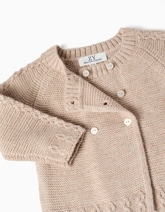 Cardigan em mistura de lã You&Me para recém-nascidos, bege