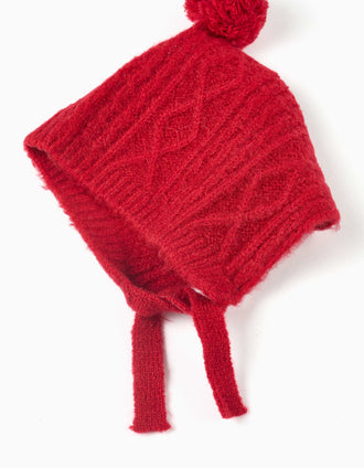 Conjunto de touca e luvas em malha para bebé menina, vermelho