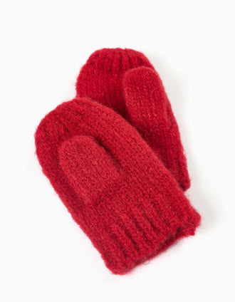 Conjunto de touca e luvas em malha para bebé menina, vermelho
