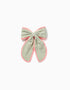 Hair slide with bow and ric rac tape for girls, green/neon coral