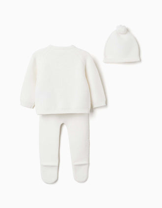Conjunto de 3 peças em malha de algodão para recém-nascidos, branco