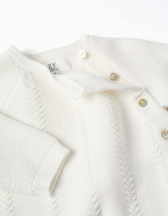 Conjunto de 3 peças em malha de algodão para recém-nascidos, branco