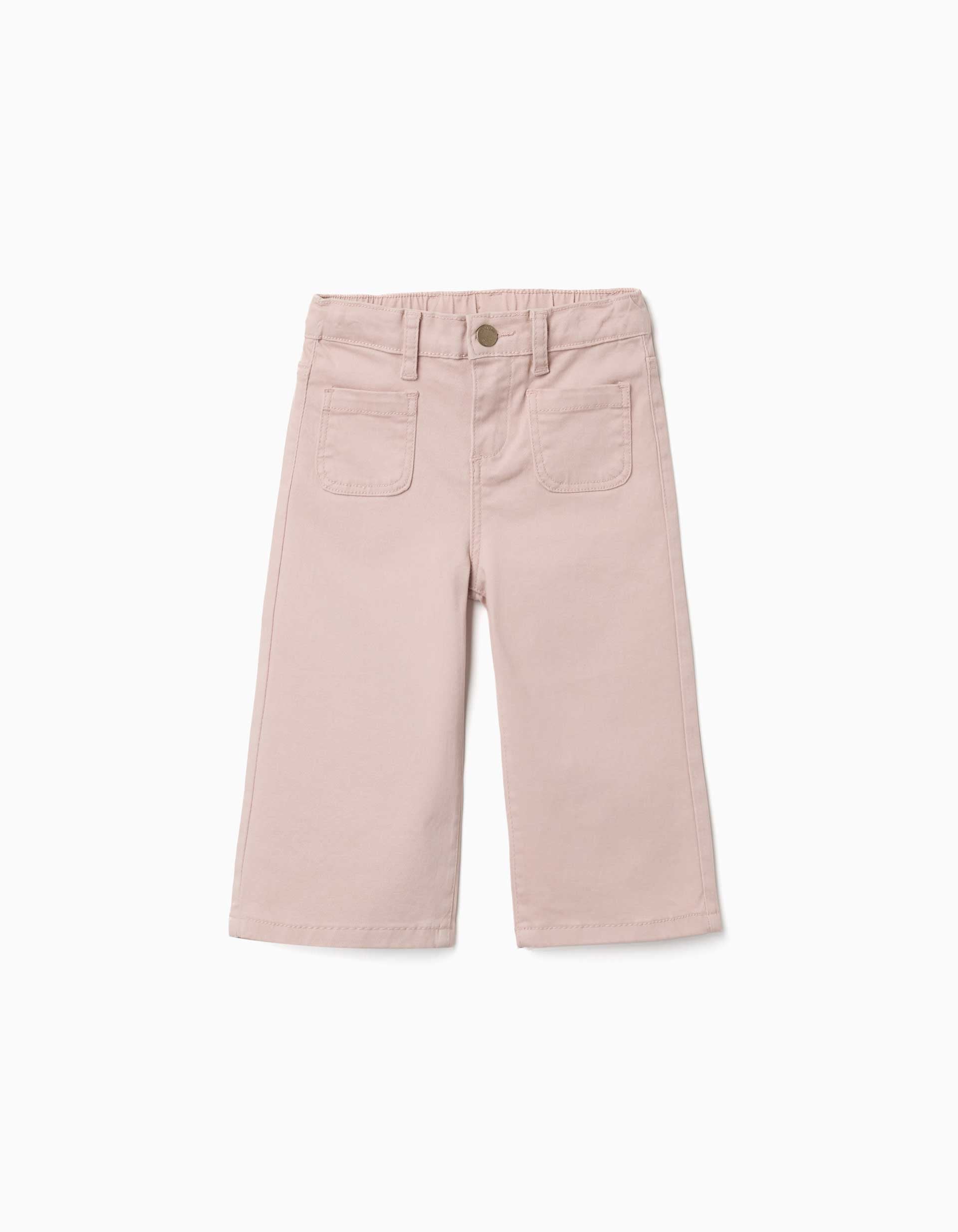 Calças de sarja wide leg com bolsos frontais para bebé menina, rosa